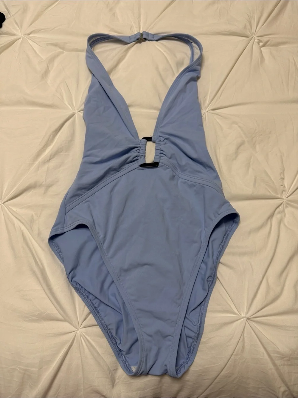 Anne Cole Light Blue Womans’Halter One-Piece Swimsuit with Front Ring